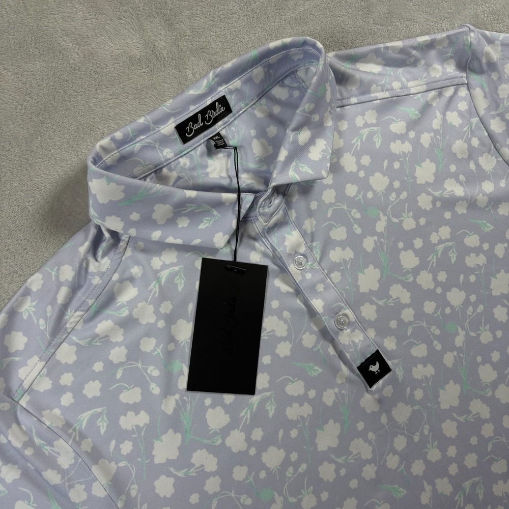 Bad‎ Birdie Baby Lush Core Polo Shirt Mens 2XL Purple Floral Moisture Wicking